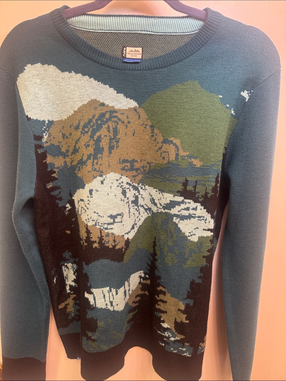 Kabul Scenic Mountain Knit Sweater - Teal Multi